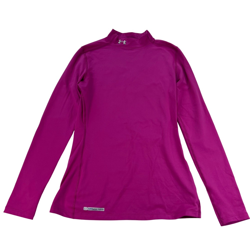 Under Armour ColdGear Mock Neck Top Womens M Pink Long Sleeve Fitted Compression